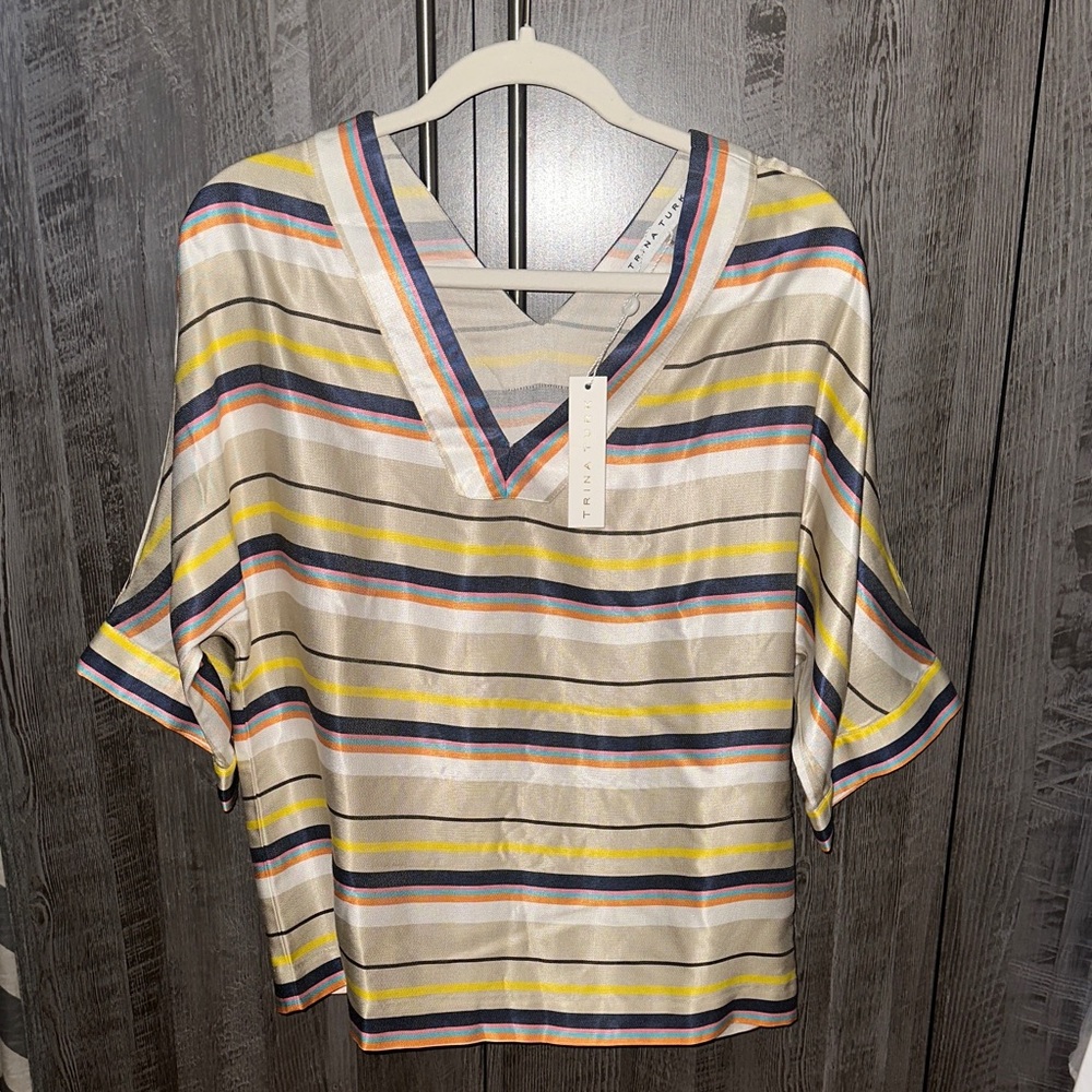 Trina Turk Nantucket Multicolor Striped V-Neck Blouse